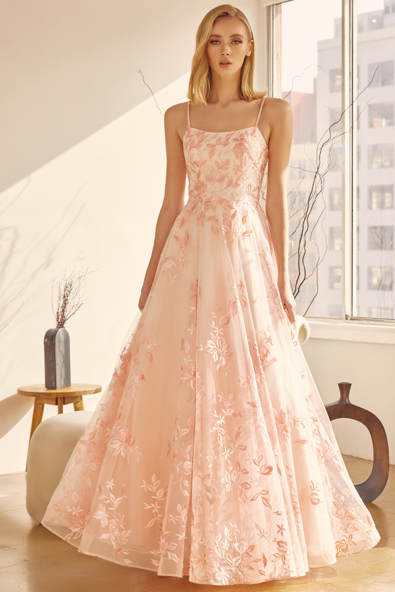 A Line Floral Embroidery Prom Dress